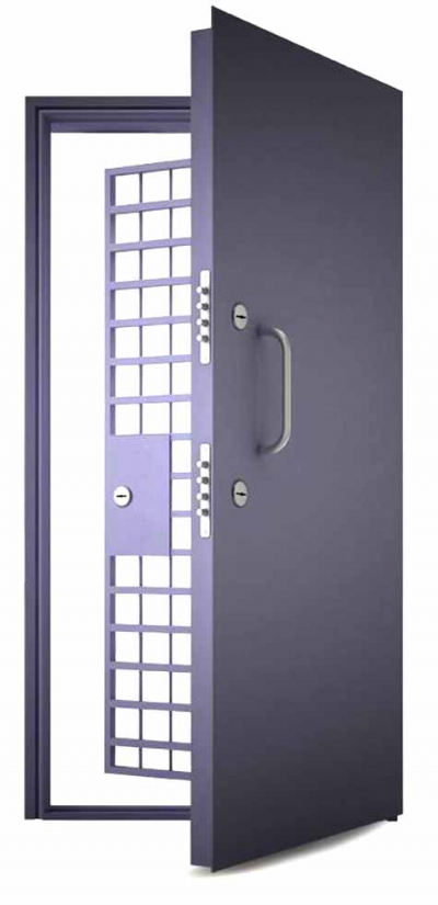 Металлическая входная дверь с решеткой в кассу RS-345