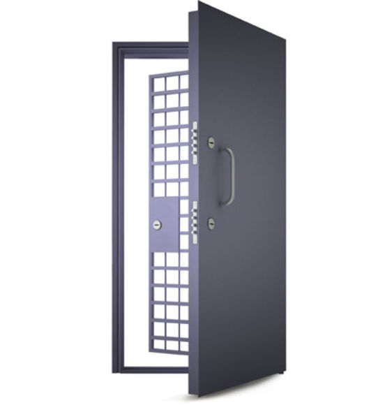 Банковская входная дверь с решеткой в кассу RS-362